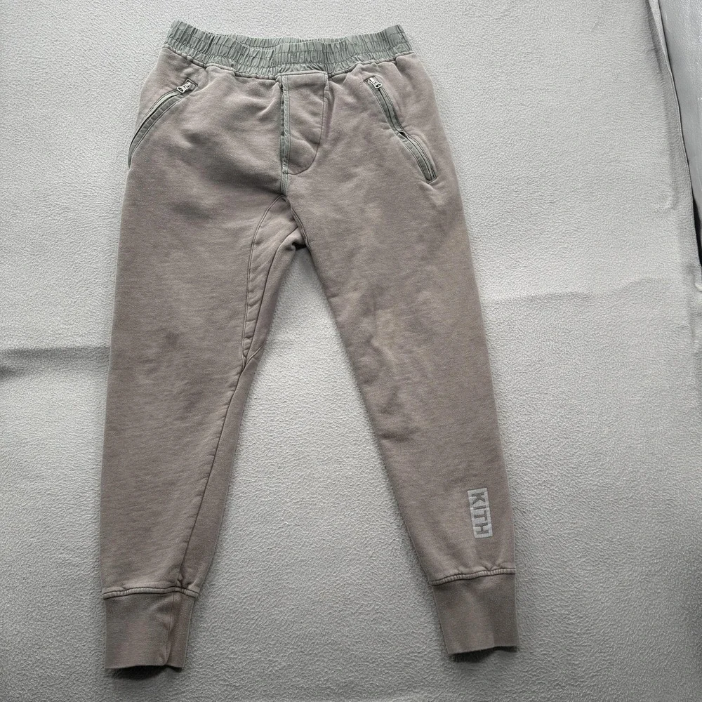 Kith Sweatpants Mens Medium Brown Fleece Joggers Zip Pockets Elastic Logo Cuffed